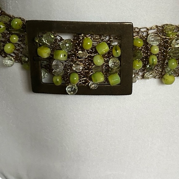 Gold Green Colored Beaded Metal Holiday Christmas Holiday Artsy Belt - Picture 3 of 11